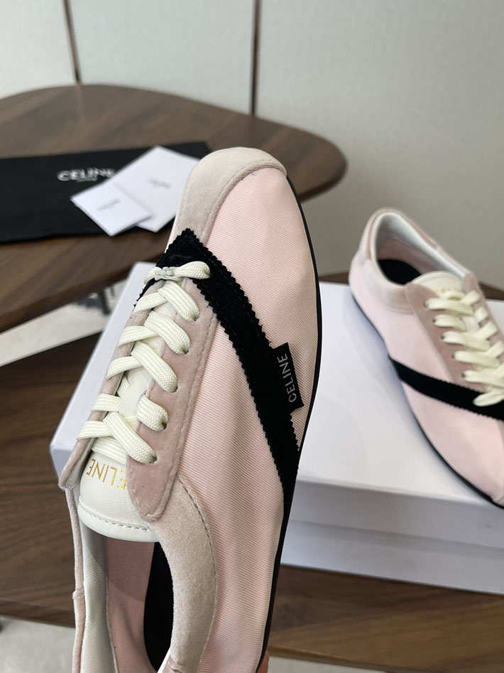 セリーヌ CELINE フラット スニーカー グログラン ベルベット スエードゴートスキン ラムスキン ピンク ブラック 366645480C.24NO セリーヌ スニーカー レディース - 画像 (4)