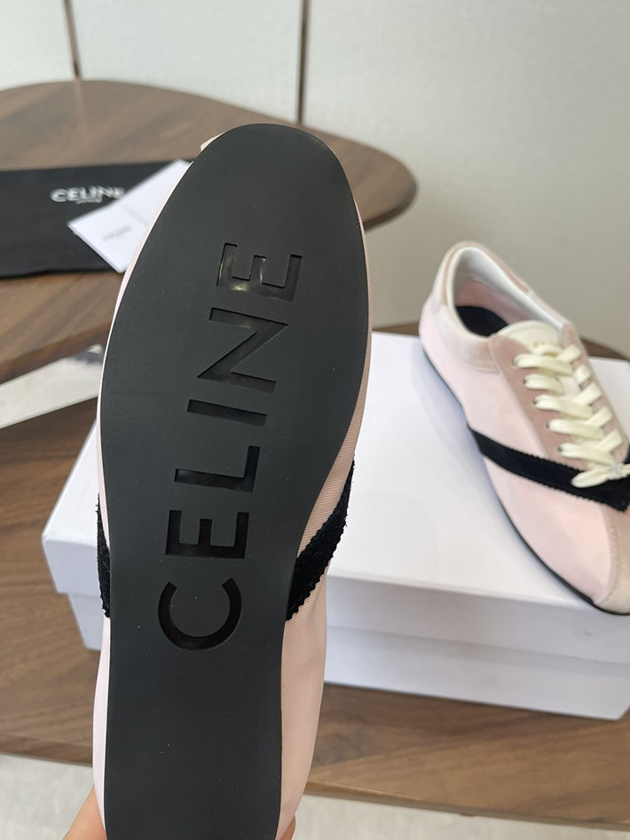 セリーヌ CELINE フラット スニーカー グログラン ベルベット スエードゴートスキン ラムスキン ピンク ブラック 366645480C.24NO セリーヌ スニーカー レディース - 画像 (2)