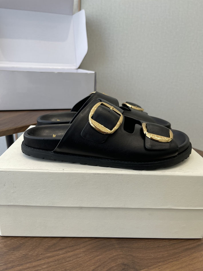 最高級サンローランスーパーコピー Saint Laurent レディース フラットサンダル メタルバックル ブラック 2630645 サンローラン靴レディース - 画像 (3)