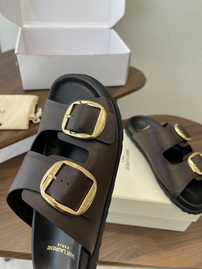 最高級サンローランスーパーコピー Saint Laurent レディース フラットサンダル メタルバックル 茶色 2630647 サン ローラン 靴 アウトレット - 画像 (6)