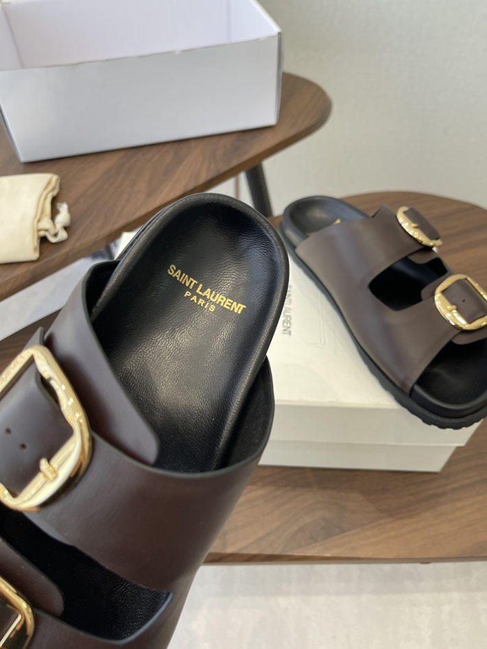 最高級サンローランスーパーコピー Saint Laurent レディース フラットサンダル メタルバックル 茶色 2630647 サン ローラン 靴 アウトレット - 画像 (5)