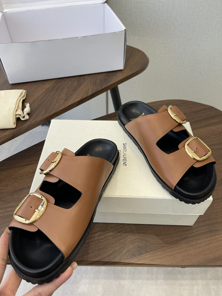最高級サンローランスーパーコピー Saint Laurent レディース フラットサンダル メタルバックル ブラウン 2630648 カジュアル レディース サンダル - 画像 (7)