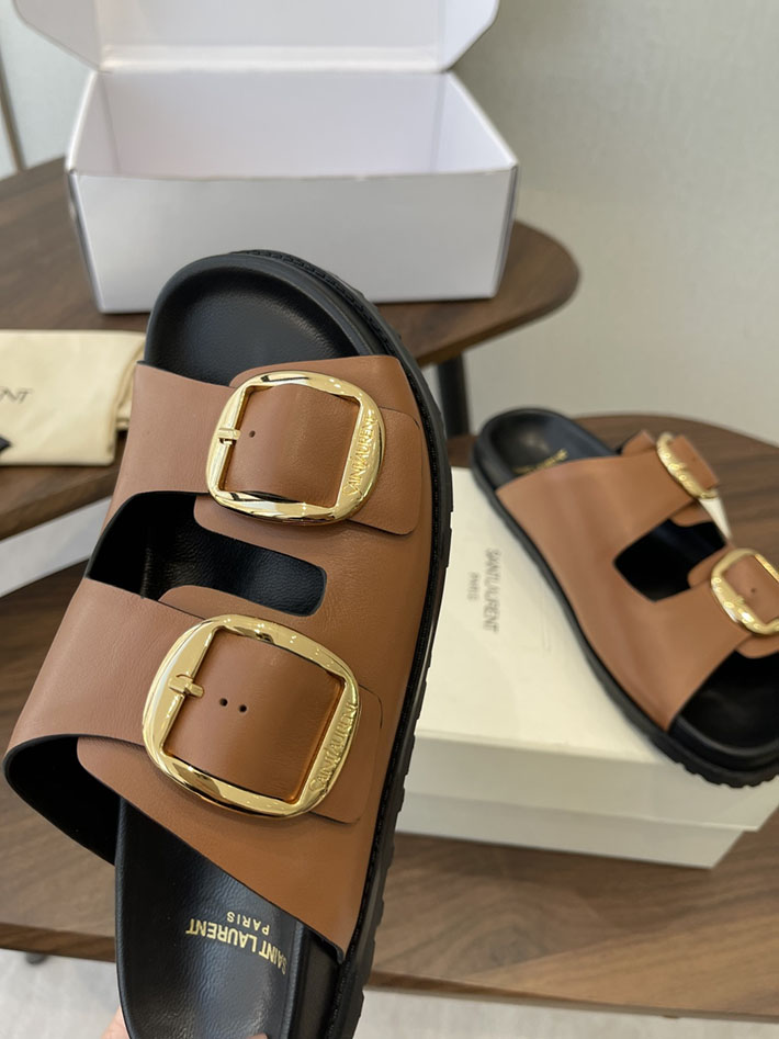 最高級サンローランスーパーコピー Saint Laurent レディース フラットサンダル メタルバックル ブラウン 2630648 カジュアル レディース サンダル - 画像 (6)