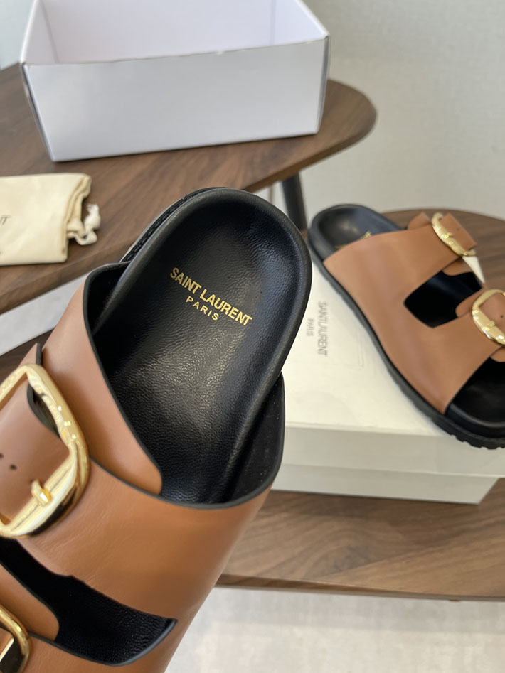 最高級サンローランスーパーコピー Saint Laurent レディース フラットサンダル メタルバックル ブラウン 2630648 カジュアル レディース サンダル - 画像 (5)