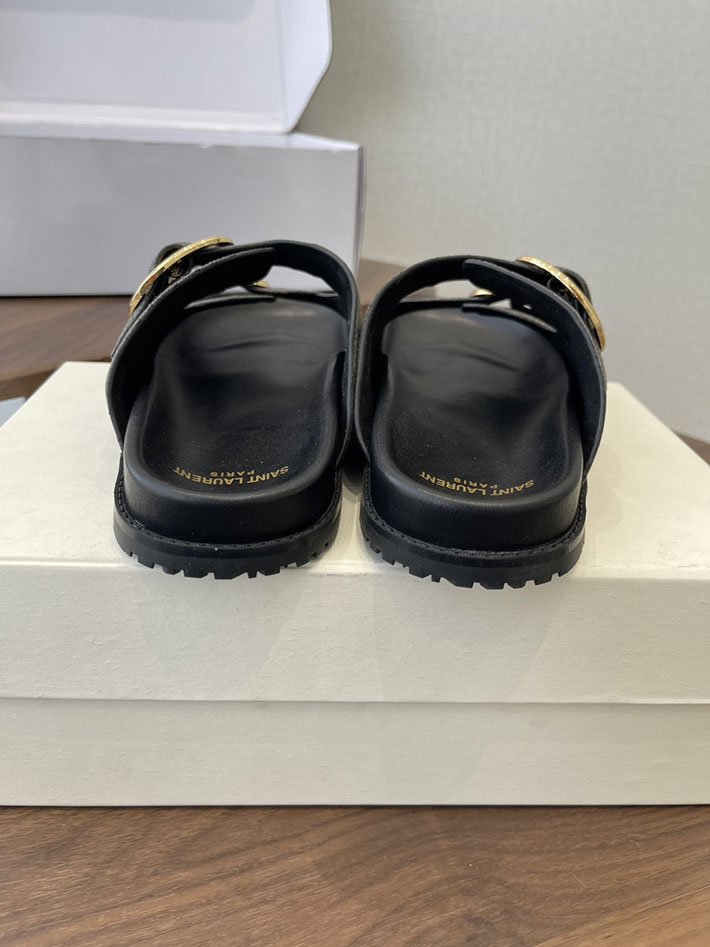 最高級サンローランスーパーコピー Saint Laurent レディース フラットサンダル メタルバックル グレー 2630649 レディース サンダル ブランド - 画像 (5)