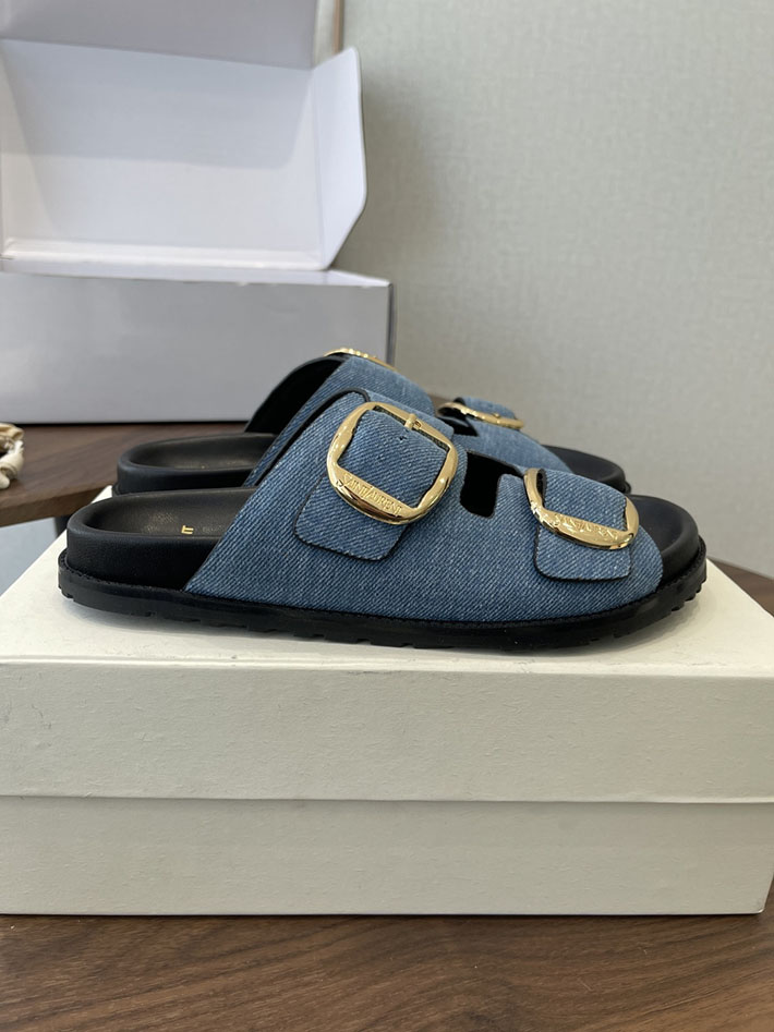 最高級サンローランスーパーコピー Saint Laurent レディース フラットサンダル メタルバックル ブルー 2630651 レディース サンダル 夏 - 画像 (2)