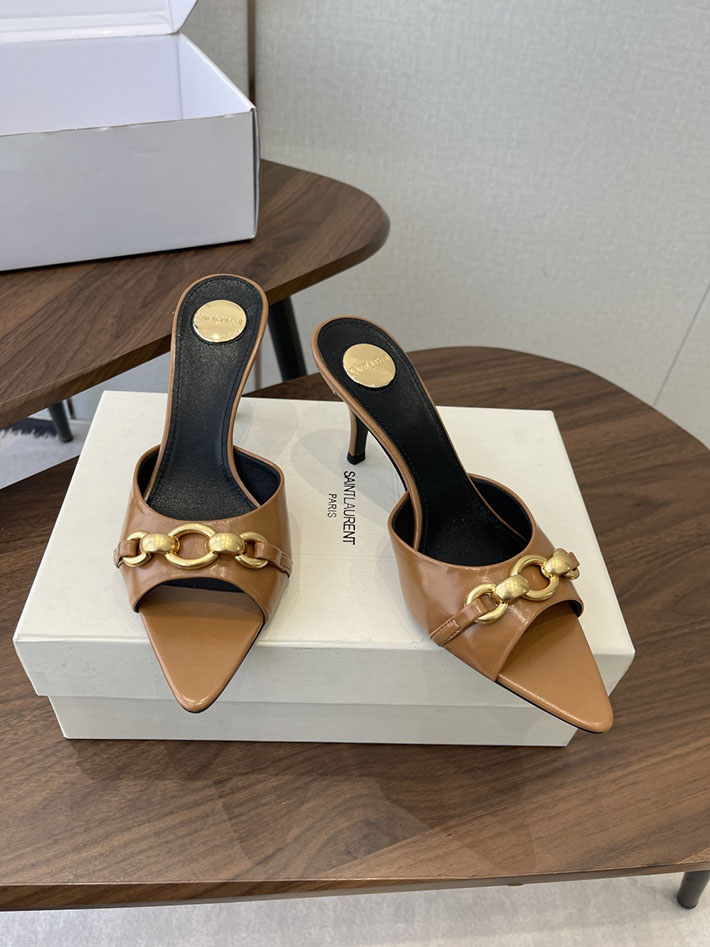 最高級サンローランスーパーコピー YSL 2026 新作 シューズ 靴 レザー 75mm ヒールミュール ブラウン 2630662 ローヒールミュール サンダル - 画像 (9)