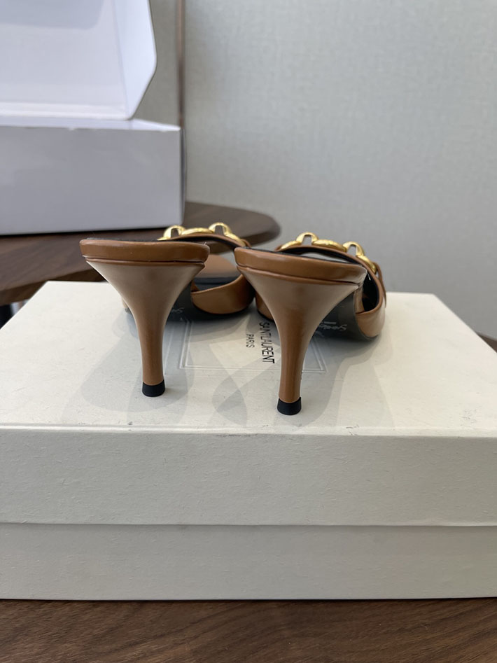 最高級サンローランスーパーコピー YSL 2026 新作 シューズ 靴 レザー 75mm ヒールミュール ブラウン 2630662 ローヒールミュール サンダル - 画像 (5)