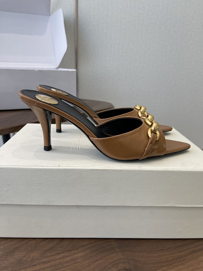 最高級サンローランスーパーコピー YSL 2026 新作 シューズ 靴 レザー 75mm ヒールミュール ブラウン 2630662 ローヒールミュール サンダル - 画像 (2)