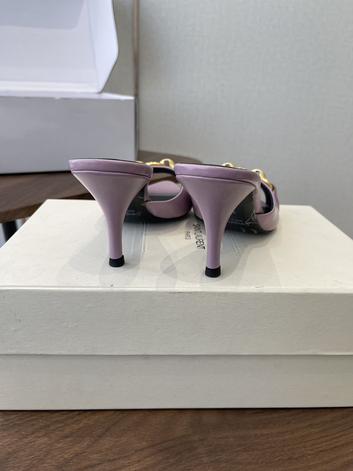 最高級サンローランスーパーコピー YSL 2026 新作 シューズ 靴 レザー 75mm ヒールミュール ピンク 2630664 ミュール サンダル ストラップ - 画像 (5)