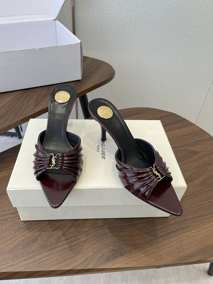 最高級サンローランスーパーコピー YSL 2026 新作 バビロン ミュール スムースレザー シューズ ワインレッド 2630678 サンダル ヒール 厚底 - 画像 (9)