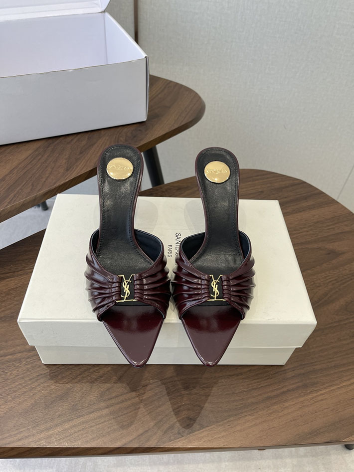最高級サンローランスーパーコピー YSL 2026 新作 バビロン ミュール スムースレザー シューズ ワインレッド 2630678 サンダル ヒール 厚底 - 画像 (3)