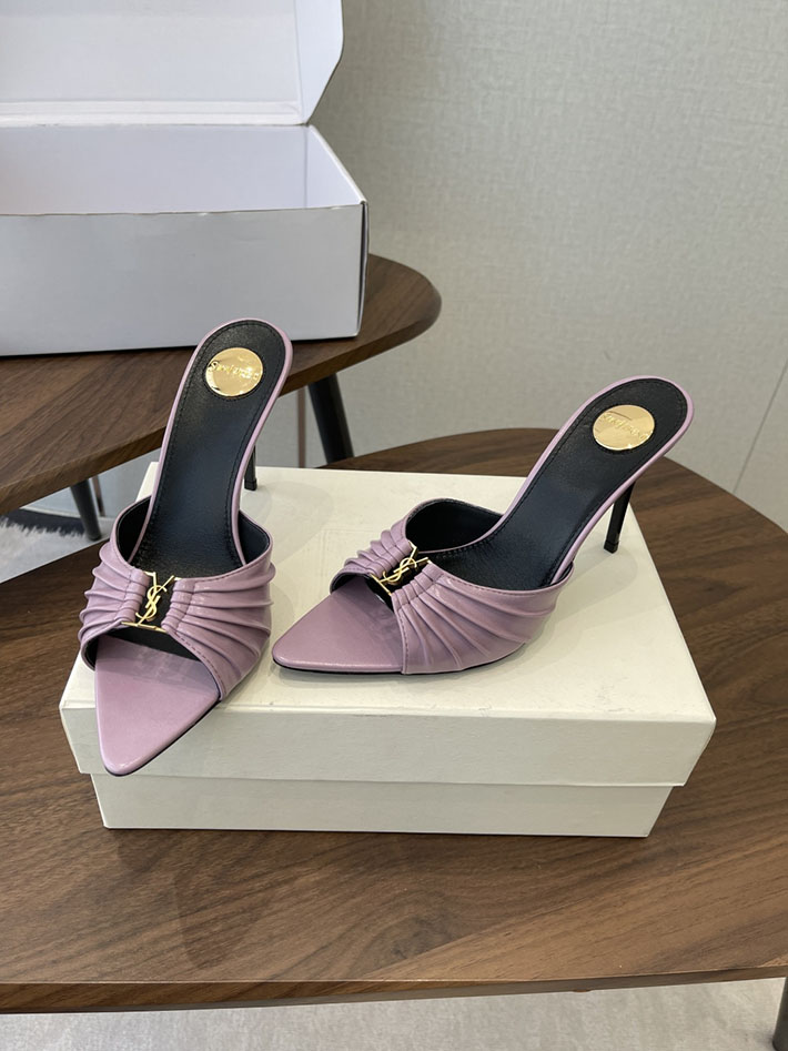 最高級サンローランスーパーコピー YSL 2026新作 95mmヒール バビロン ミュール スムースレザー ピンク 2630683 ミュールサンダル ヒール - 画像 (9)