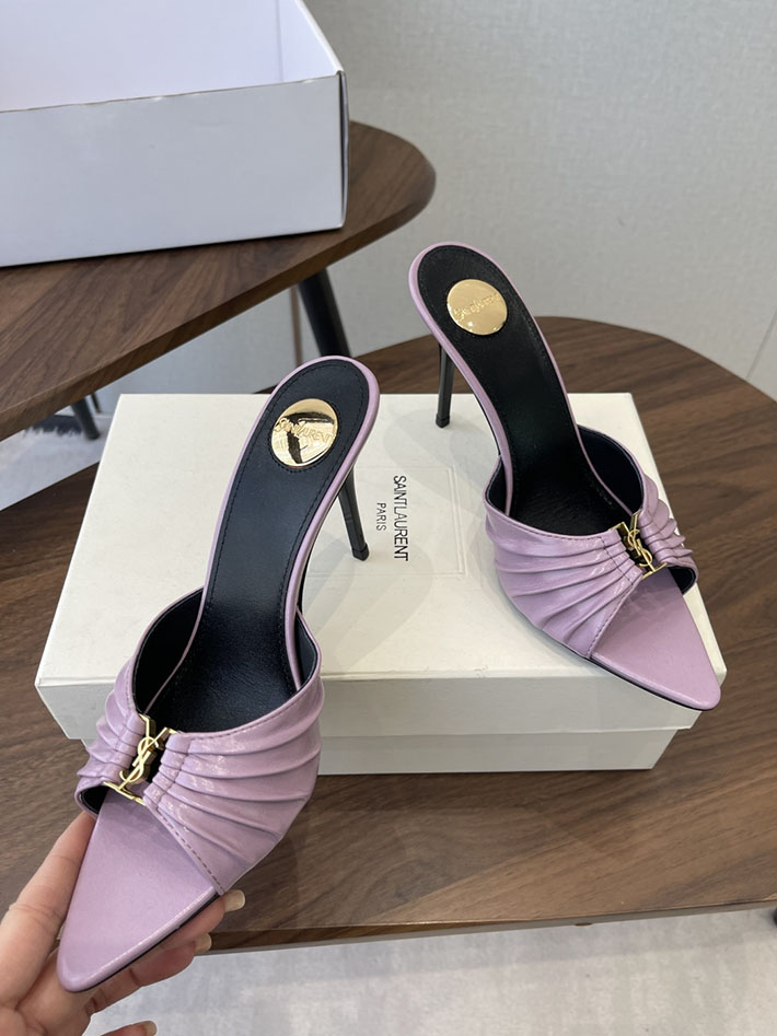 最高級サンローランスーパーコピー YSL 2026新作 95mmヒール バビロン ミュール スムースレザー ピンク 2630683 ミュールサンダル ヒール - 画像 (7)