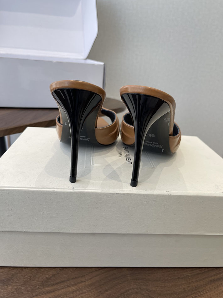 最高級サンローランスーパーコピー YSL 2026新作 95mmヒール バビロン ミュール スムースレザー ブラウン 2630685 ヒールミュール ポインテッドトゥ きれいめ - 画像 (5)
