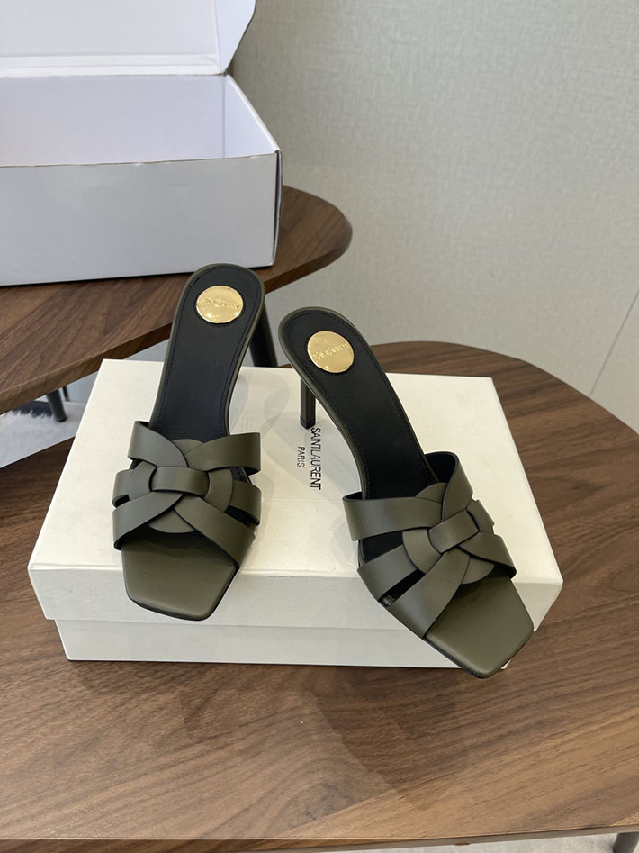 最高級サンローランスーパーコピー YSL 2026 新作 Pre-Loved サンダル レディース ヒール高め カーキ 2630707 サン ローラン 靴 レディース - 画像 (9)