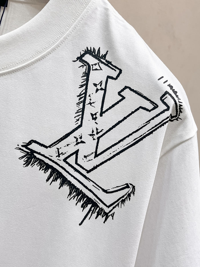 最高級ルイヴィトンスーパーコピー Louis Vuitton コットン 2026年最新スタイル 半袖クルーネック刺繍Tシャツclothes202600442 ルイ・ヴィトンの高級カスタムホワイトTシャツ - 画像 (5)