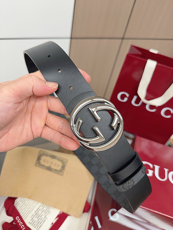 グッチ直営アウトレット店 Gucci インターロッキングG バックル付き リバーシブル レザー ベルト 849862 FAFGJ 1000 グッチ メンズ ベルト 激安 - 画像 (5)