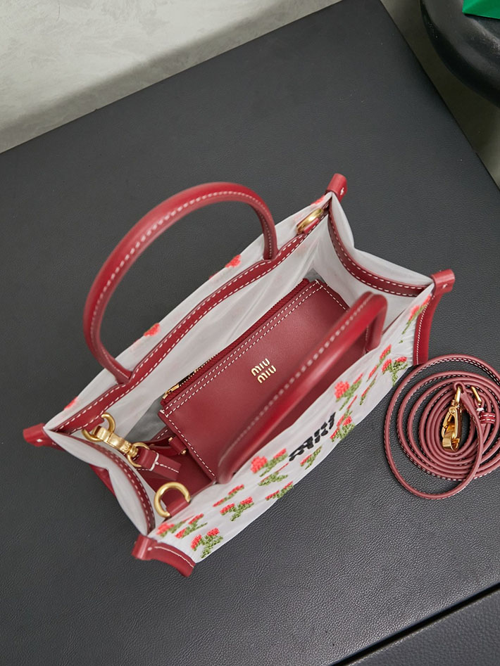 最高級MiuMiuスーパーコピー ミュウミュウ エンブロイダリーメッシュ トップハンドルバッグ レッド 5BA310_2IHV_F0011 ミュウミュウ トートバッグ アウトレット - 画像 (5)