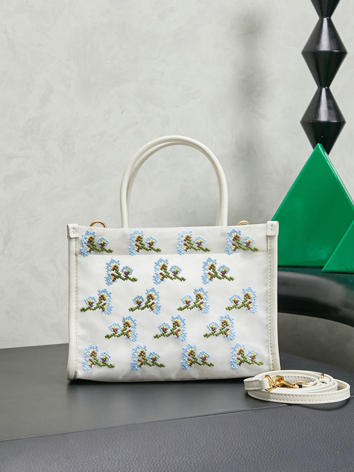 最高級MiuMiuスーパーコピー ミュウミュウ エンブロイダリーメッシュ トップハンドルバッグ ホワイト 5BA310_2IHV_F0009 MIUMIU トートバッグ キャンバス - 画像 (8)