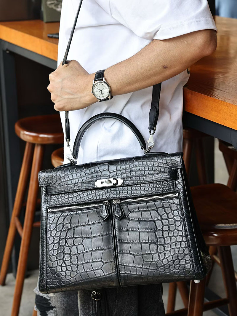 エルメスコピー通販 HERMES ケリーラキ32/内縫 黒 ブラック クロコダイル アリゲーターマット シルバー金具 2634638 エルメス ケリーラキ - 画像 (7)