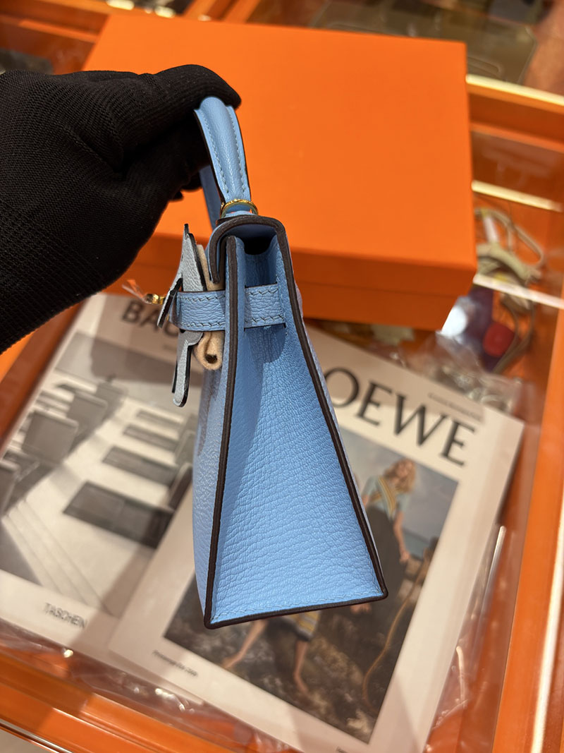 ミニケリー 定価 HERMES ケリーミニ2 外縫い ニューブルージーン シェブルミゾル ゴールド金具 H073628CCD2 エルメス ケリーミニ2 - 画像 (6)