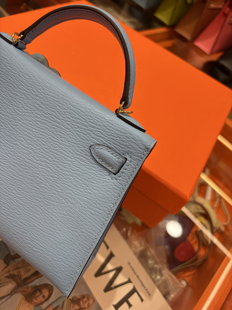 ミニケリー 定価 HERMES ケリーミニ2 外縫い ニューブルージーン シェブルミゾル ゴールド金具 H073628CCD2 エルメス ケリーミニ2 - 画像 (4)