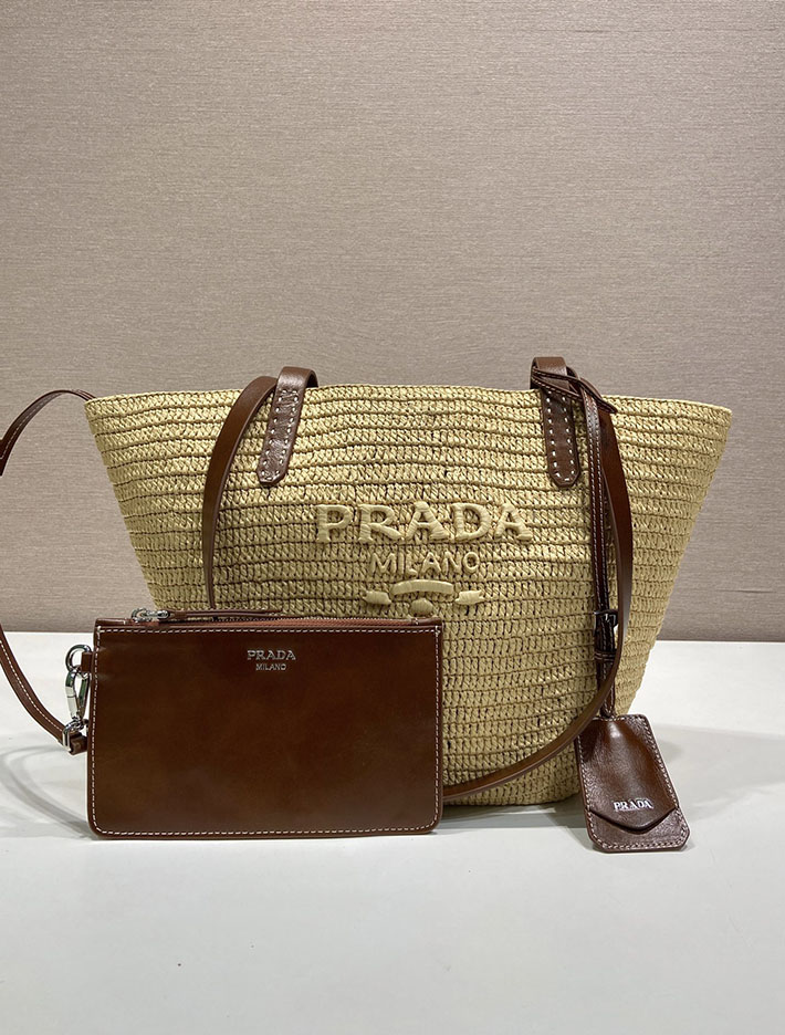 プラダ バッグ レディース 新作 PRADA ミディアム クロシェ レザー トートバッグ ベージュ 1BG653_2M2Q_F062F プラダ トートバッグ アウトレット - 画像 (9)