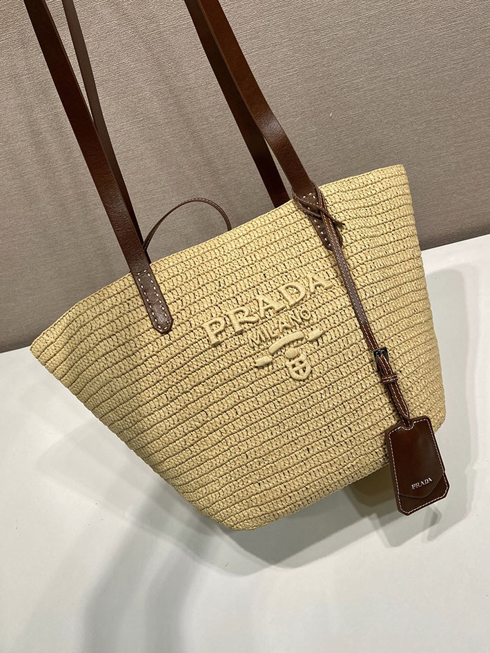 プラダ バッグ レディース 新作 PRADA ミディアム クロシェ レザー トートバッグ ベージュ 1BG653_2M2Q_F062F プラダ トートバッグ アウトレット - 画像 (7)