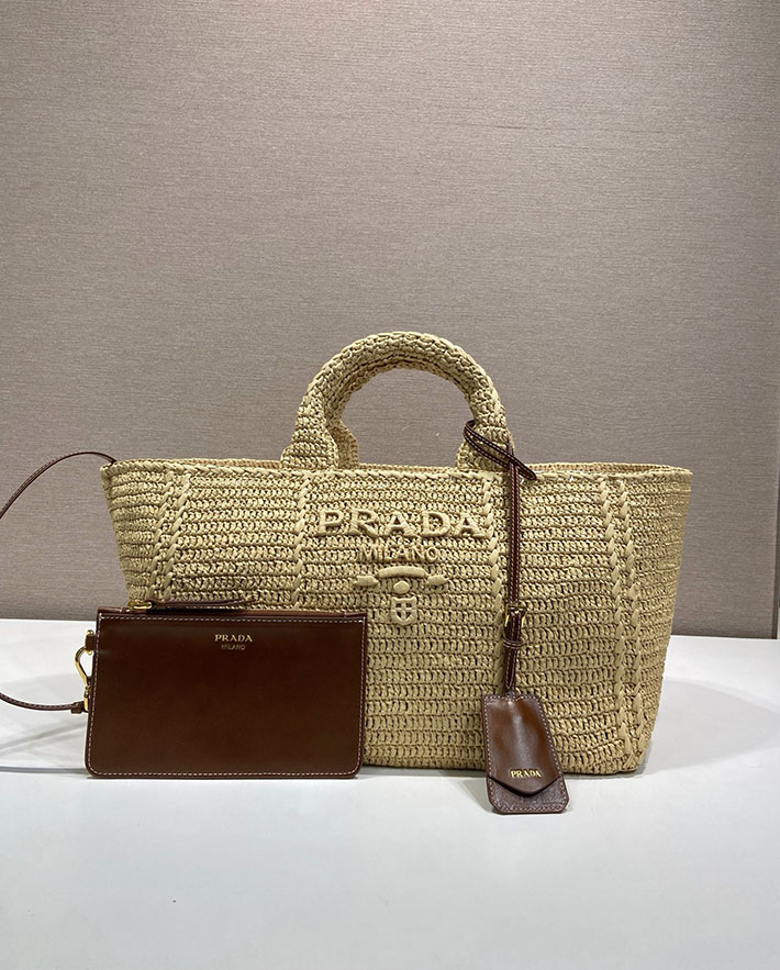 プラダ バッグ レディース 新作 PRADA レザーラージ クロシェ トートバッグ ナチュラル1BG635_2M2T_F0018 プラダ トートバッグ レディース - 画像 (9)