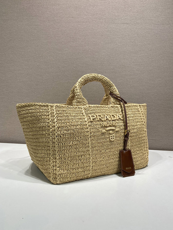 プラダ バッグ レディース 新作 PRADA レザーラージ クロシェ トートバッグ ナチュラル1BG635_2M2T_F0018 プラダ トートバッグ レディース - 画像 (8)