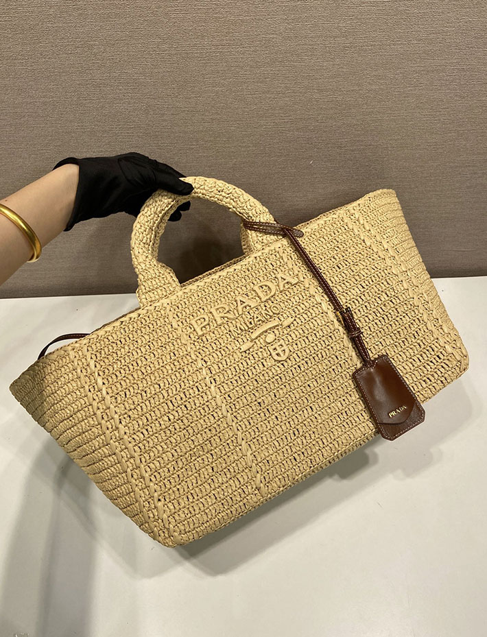 プラダ バッグ レディース 新作 PRADA レザーラージ クロシェ トートバッグ ナチュラル1BG635_2M2T_F0018 プラダ トートバッグ レディース - 画像 (6)