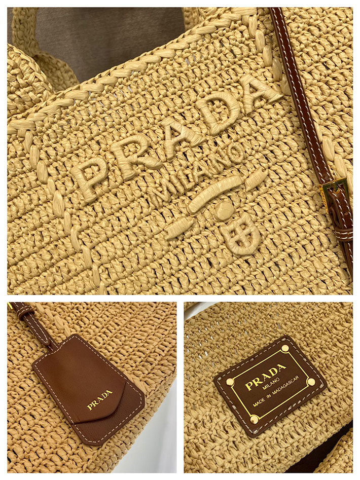 プラダ バッグ レディース 新作 PRADA レザーラージ クロシェ トートバッグ ナチュラル1BG635_2M2T_F0018 プラダ トートバッグ レディース - 画像 (2)