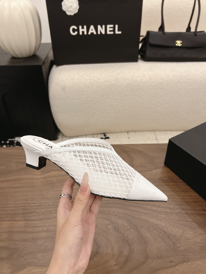 最高級シャネルスーパーコピー シャネル ホワイト ミュール パンプス メッシュ ファイバー ポインテッドトゥ シャネル 靴 レディース - 画像 (5)