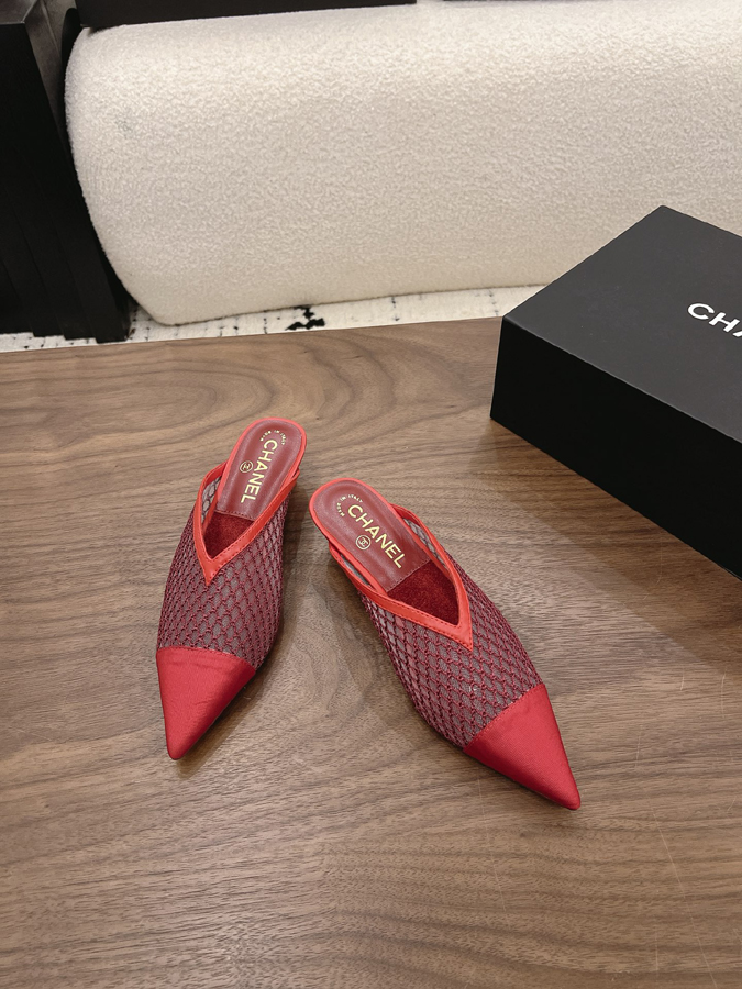最高級シャネルスーパーコピー シャネル レッド ミュール パンプス メッシュ ポインテッドトゥ ブロック ヒール シャネルミュール新作 - 画像 (2)
