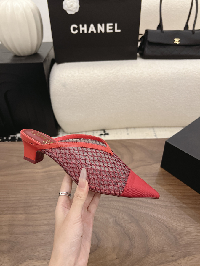 最高級シャネルスーパーコピー シャネル レッド ミュール パンプス メッシュ ポインテッドトゥ ブロック ヒール シャネルミュール新作 - 画像 (5)