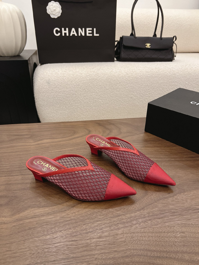 最高級シャネルスーパーコピー シャネル レッド ミュール パンプス メッシュ ポインテッドトゥ ブロック ヒール シャネルミュール新作 - 画像 (6)
