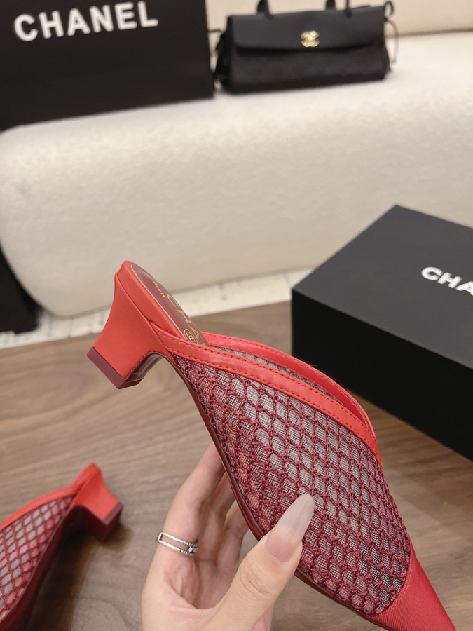 最高級シャネルスーパーコピー シャネル レッド ミュール パンプス メッシュ ポインテッドトゥ ブロック ヒール シャネルミュール新作 - 画像 (8)