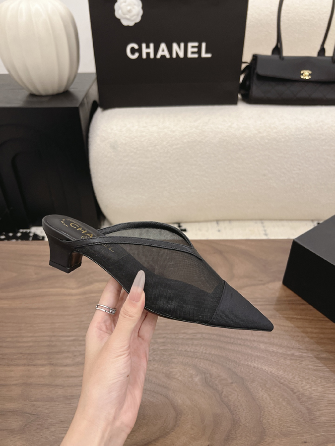 最高級シャネルスーパーコピー シャネル ブラック ミュール パンプス グロッシー ポインテッドトゥ ミドルヒール シャネルミュールコピー - 画像 (5)