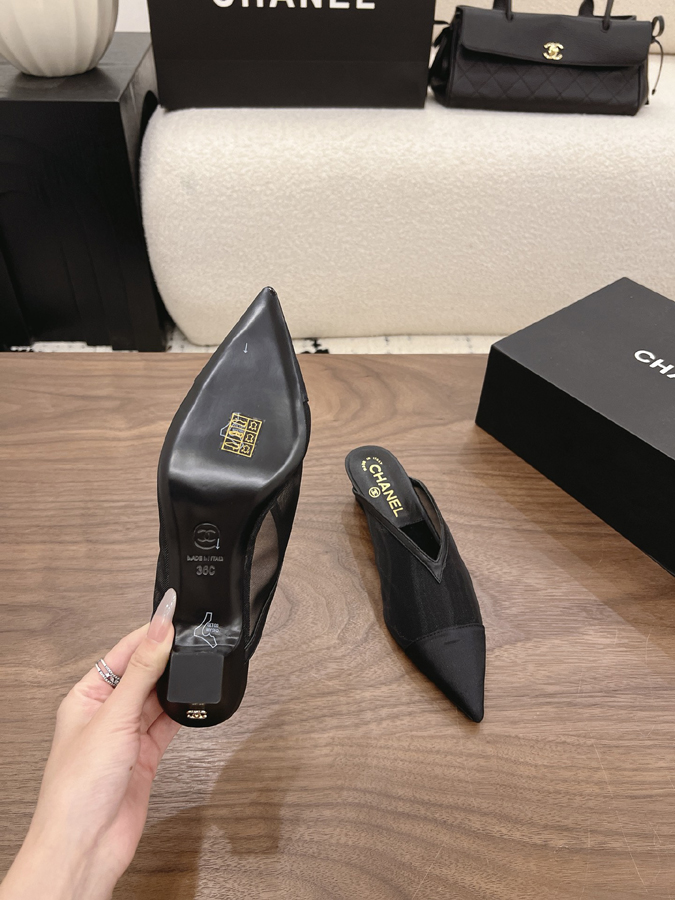 最高級シャネルスーパーコピー シャネル ブラック ミュール パンプス グロッシー ポインテッドトゥ ミドルヒール シャネルミュールコピー - 画像 (9)